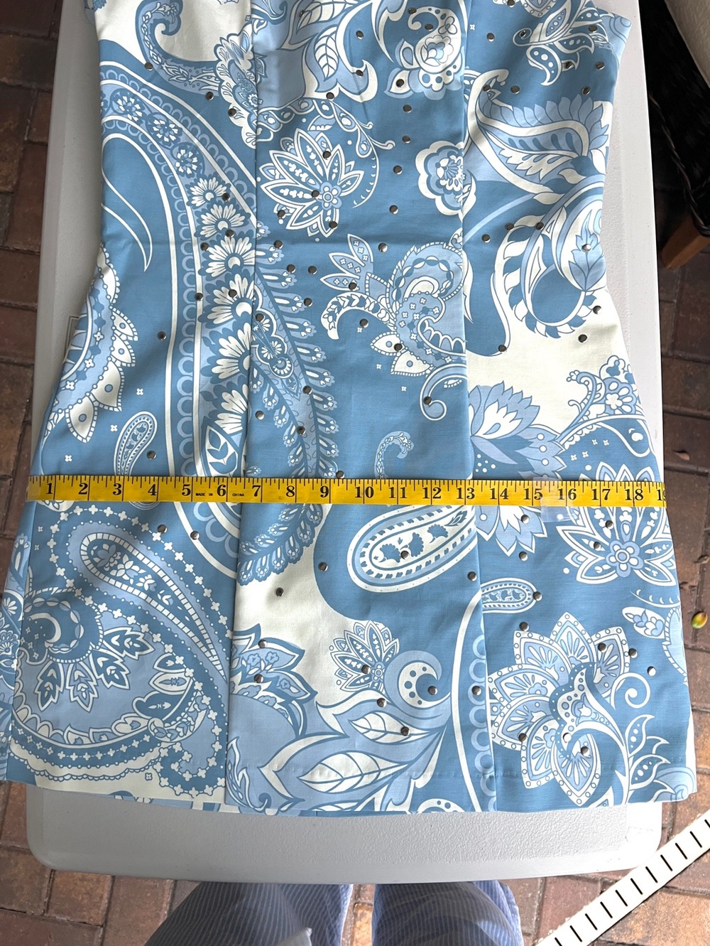 Camila Coelho mini patterned studded dress blue white silver size 8 - Picture 13 of 13